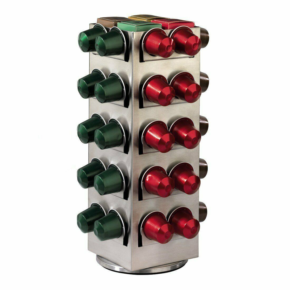 Xavax Rotating Capsule Stand for 40x Nespresso Capsule Pods, Metal Silver