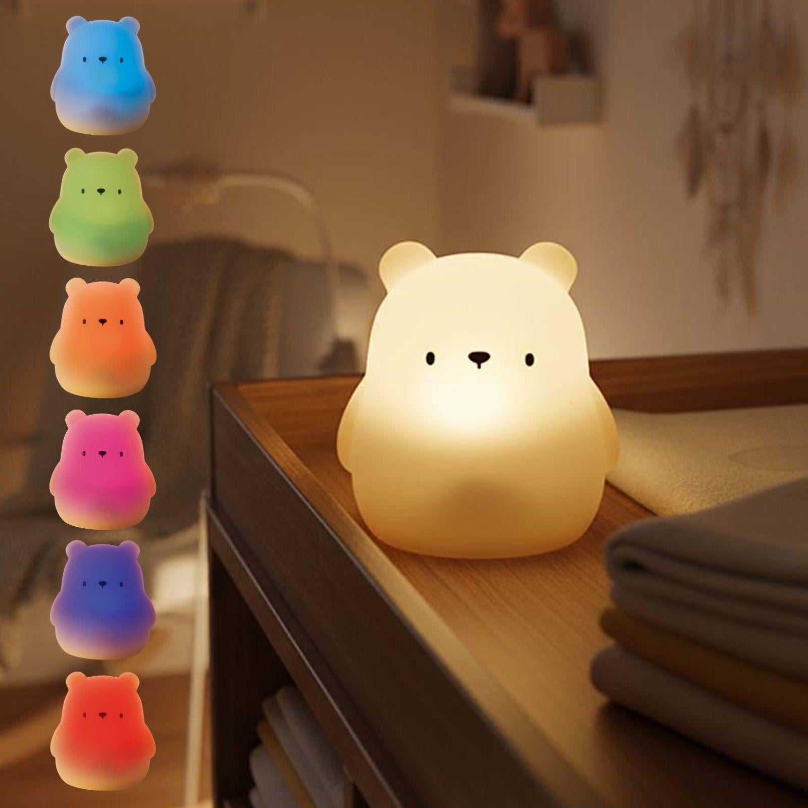 Alecto Bear Night Light for Kids, Baby Night Light for Nursery with RGB Colours & Modes, Rechargeable, Timer & Touch Control, Portable Light, BPA Free