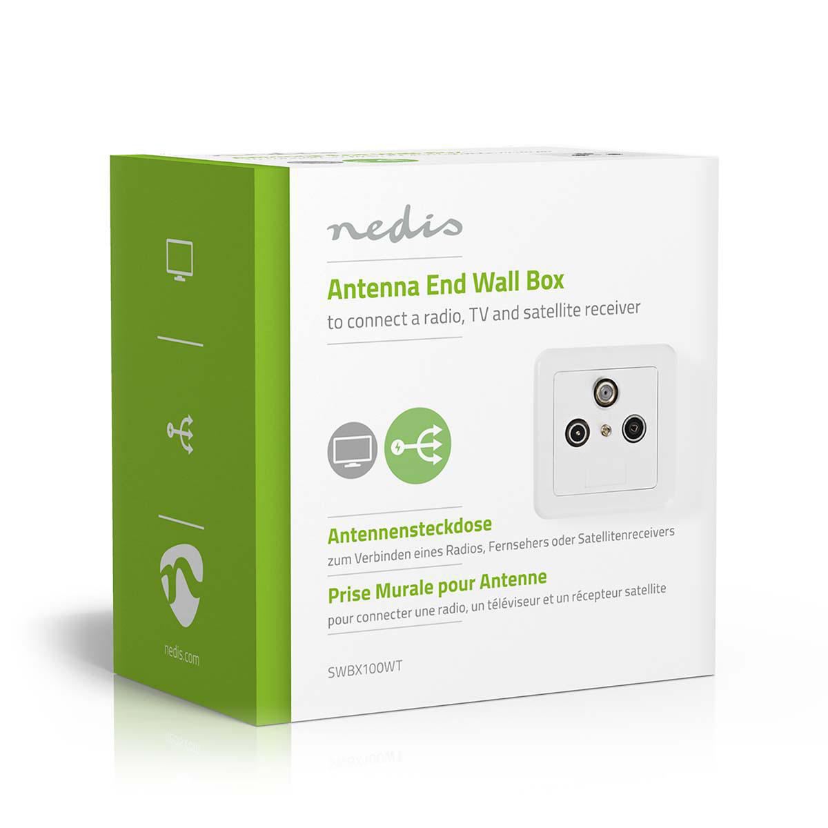 Nedis Antenna End Wall Box | 1x F-Connector Female / 1x IEC Connector Female / 1x IEC Connector Male | 75 Ohm | Return path | Silver / White
