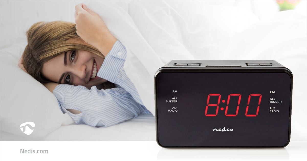 Nedis Digital Alarm Clock Radio | LED | 3.5mm Aux Input | AM / FM | Snooze function | Sleep timer | 2 Alarms | Black