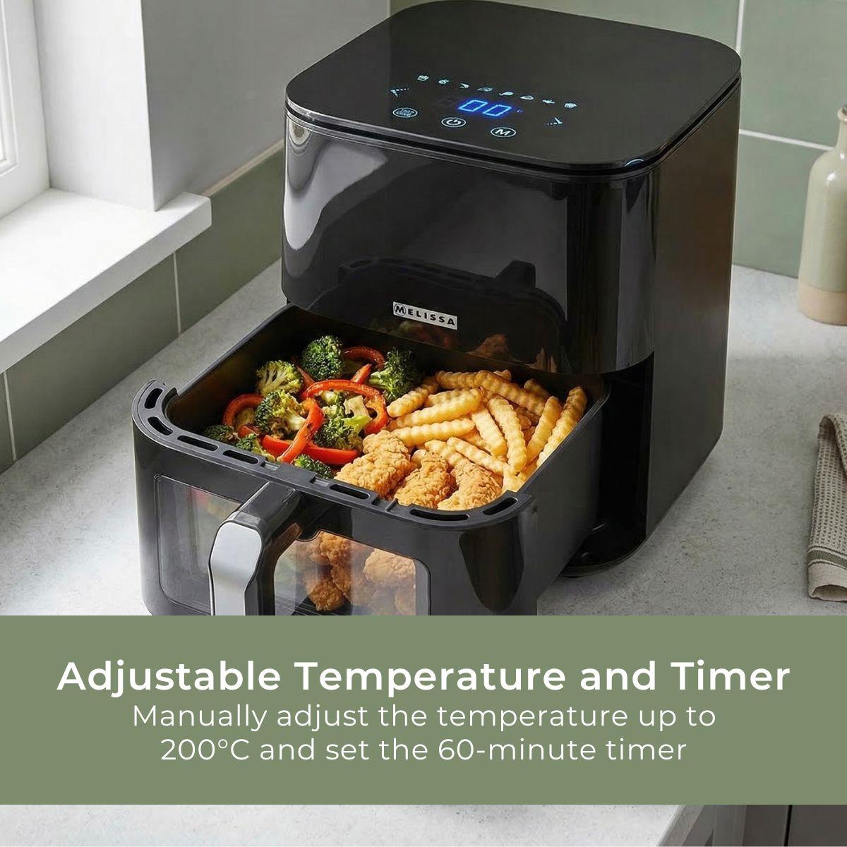 MELISSA Digital Hot Air Fryer XL | 5 l | 60-min Timer | 8 Presets | Viewing window | Black