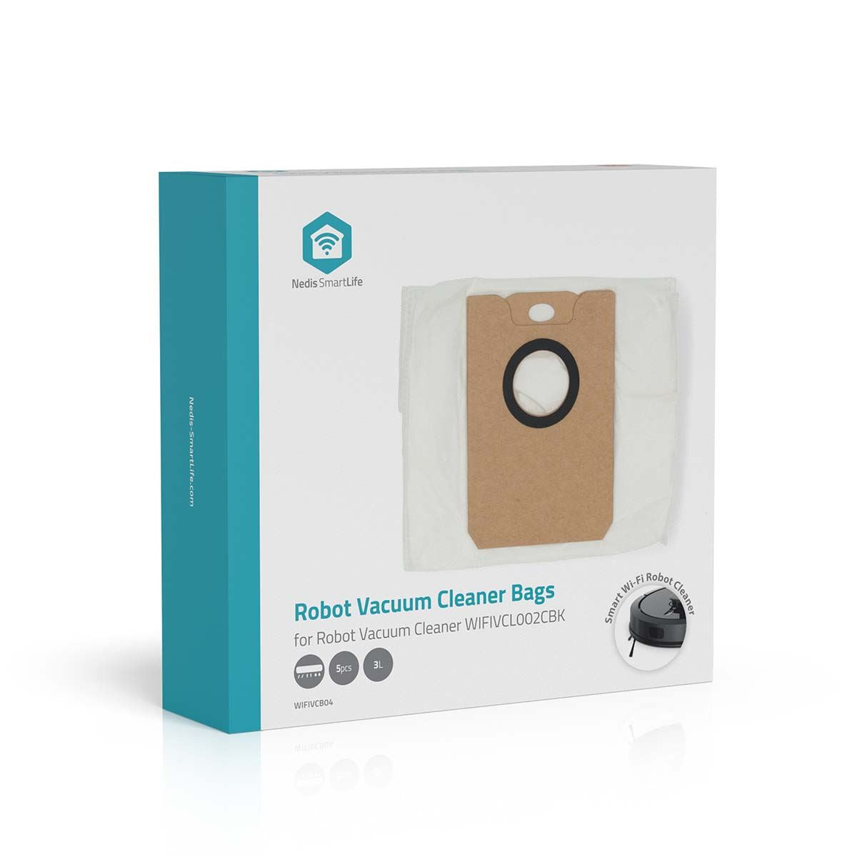 Nedis Vacuum Cleaner Bag Set 5 Pcs, Compatible with Nedis Smart Robot Vacuum WiFiVCL002CBK, Dust Container Base Replacement Bags for Automatic Emptying, Up to 4L Capacity