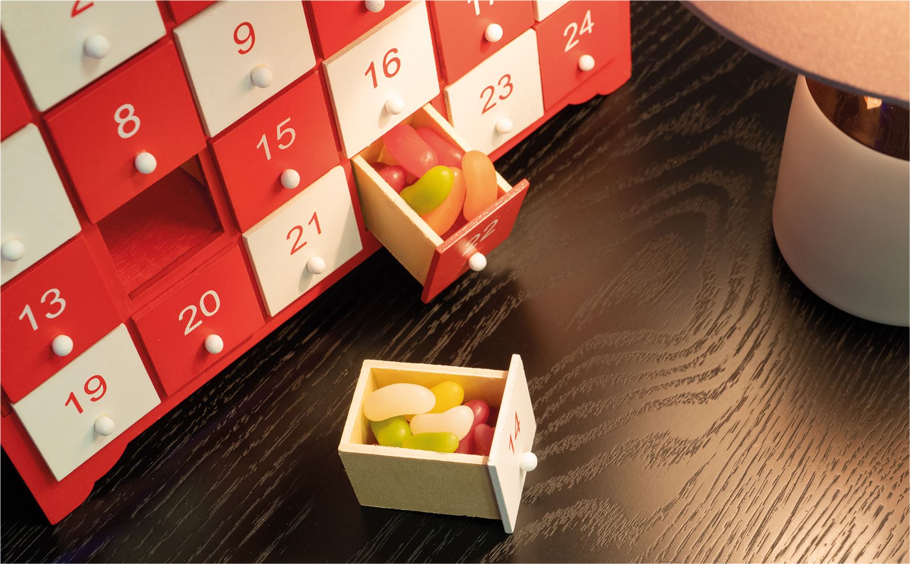 Festive Wooden Christmas Advent Calendar with 24 Individual Drawers and LED Lights