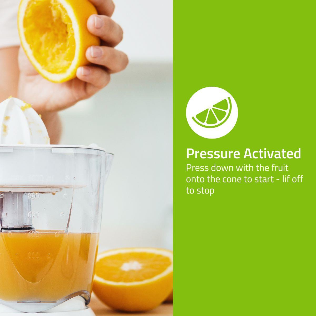 Nedis 0.7L Electric Citrus Press Juicer Squeezer, 25W Motor, with Bi-Directional Twist, 2 x Interchangeable Cones, and Easy Pour Spout