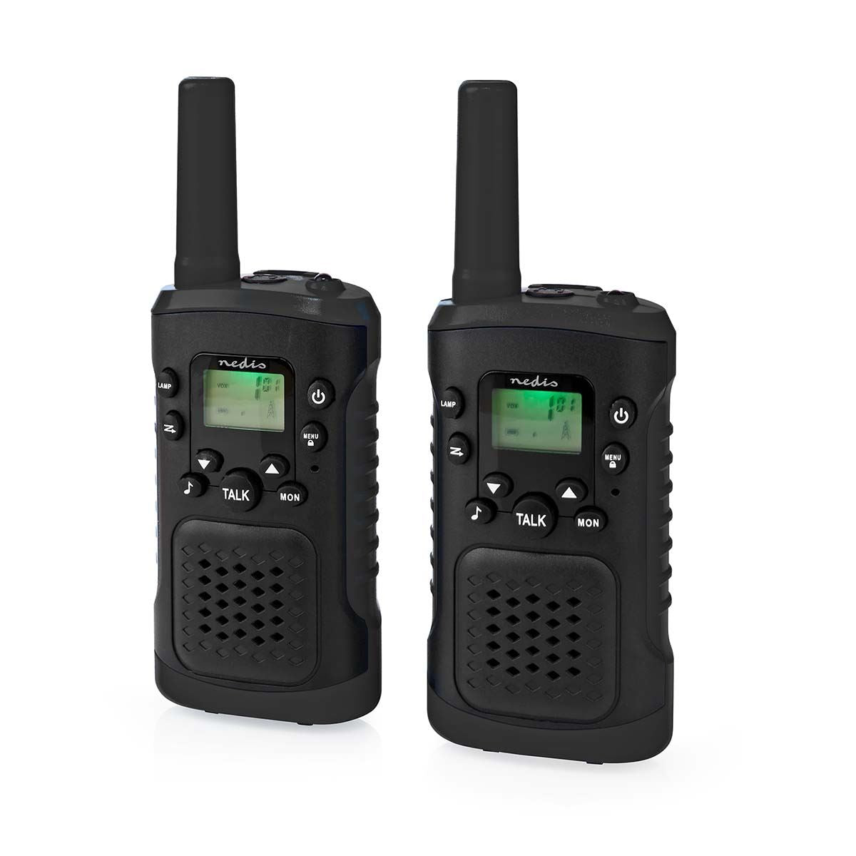 Nedis Walkie Talkies for Adults Long Range Two Way Radios - PMR Walky Talky PTT VOX Easy to Use 8 Ch | Headphone Set| 6km | 3 Hour | Flashlight | Black