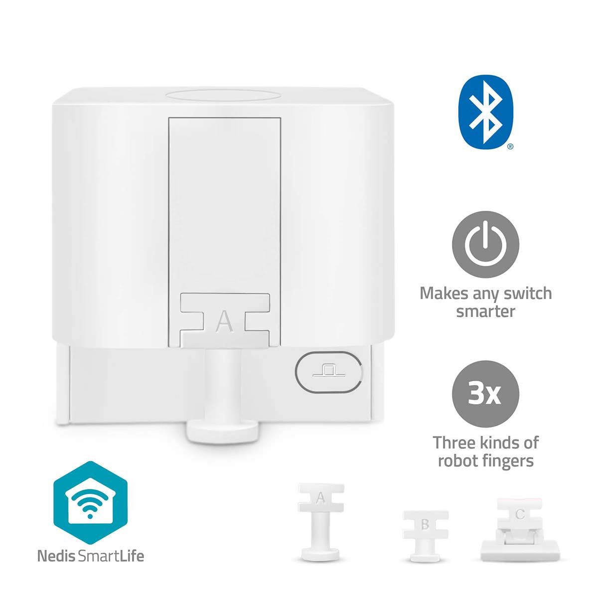 Nedis Smart Switch Bluetooth Button Pusher Fingerbot for Automatic Light Switch, Timer, App & Voice Remote Control, Compatible with Google Home and Amazon Alexa