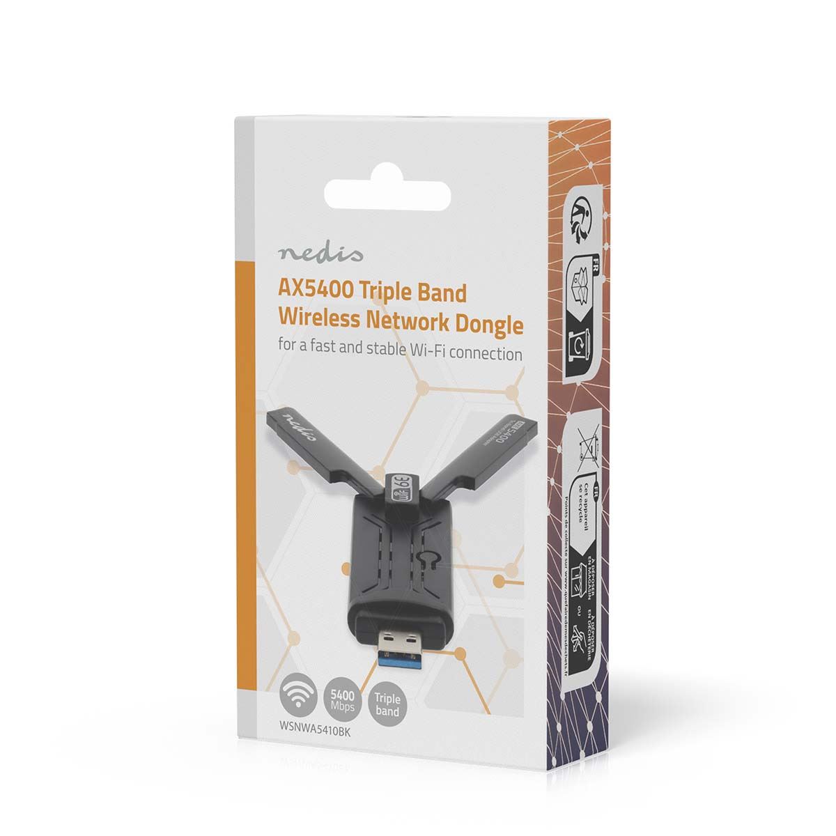 Nedis Network Dongle | Wi-Fi | AX5400 | 2.4/5/6 GHz (Triple Band) | USB3.0 | Wi-Fi speed total: 5400 Mbps | Windows 10 / Windows 11
