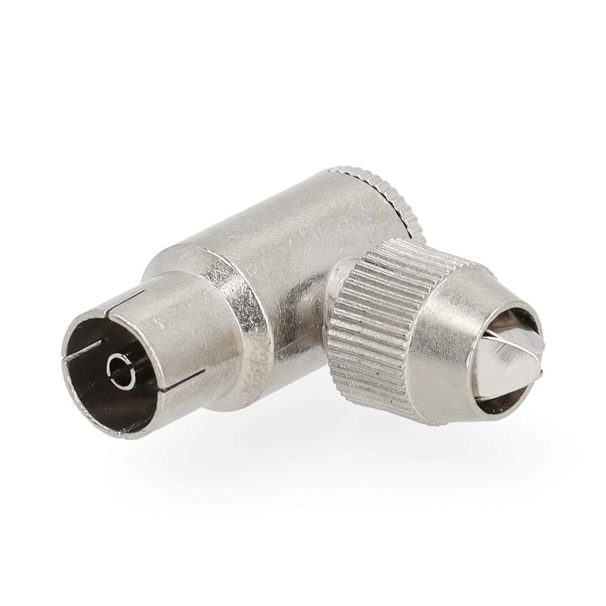 Nedis IEC (Coax) Connector | Angled | Female | Nickel Plated | 75 Ohm | Screw | Cable input diameter: 7.0 mm | Metal | Silver | 2 pcs | Polybag
