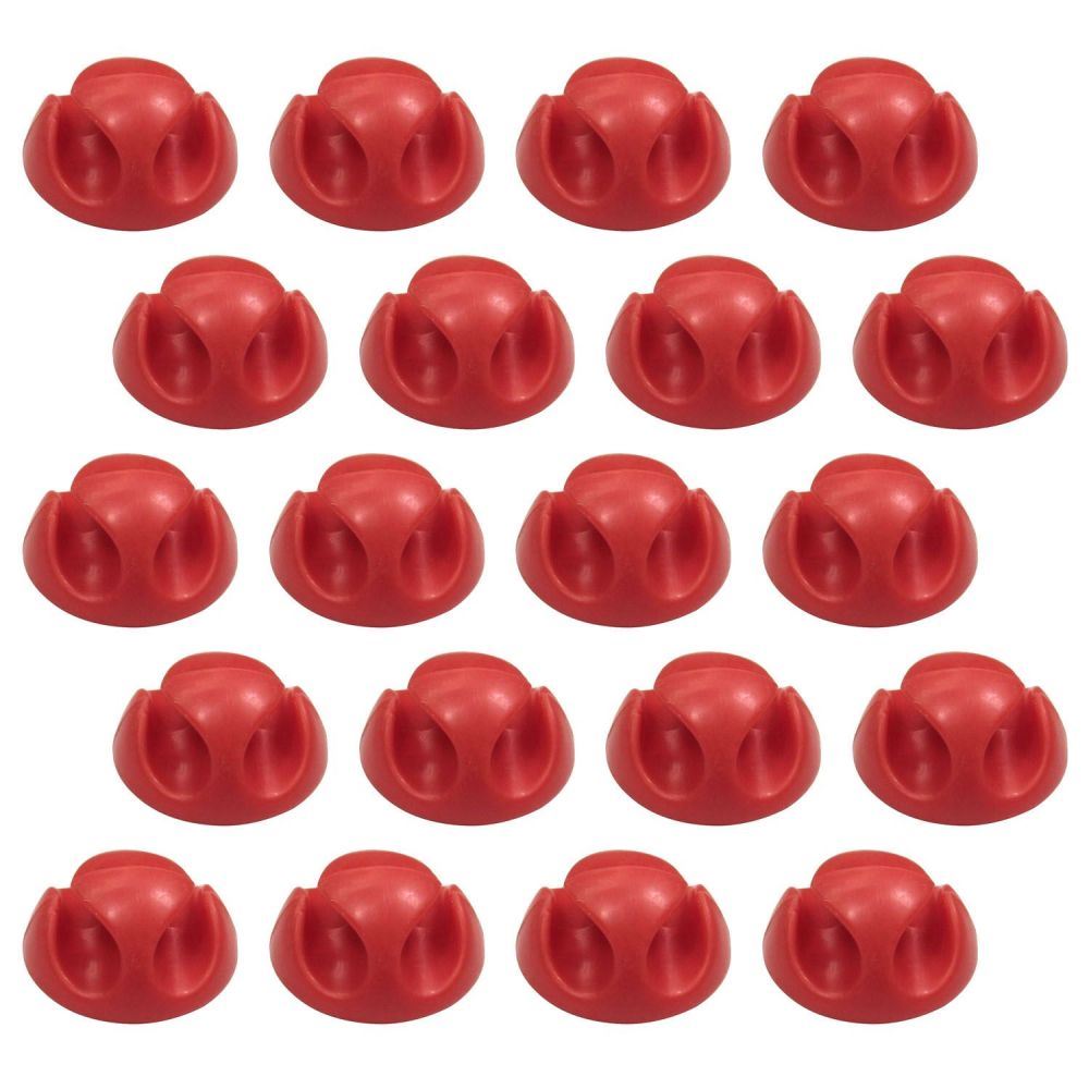 Ex-Pro 20 Pack Double Cable Desk Tidy Clips, Self Adhesive Cord Holder Clips for USB Power Wire PC Office Home, Red
