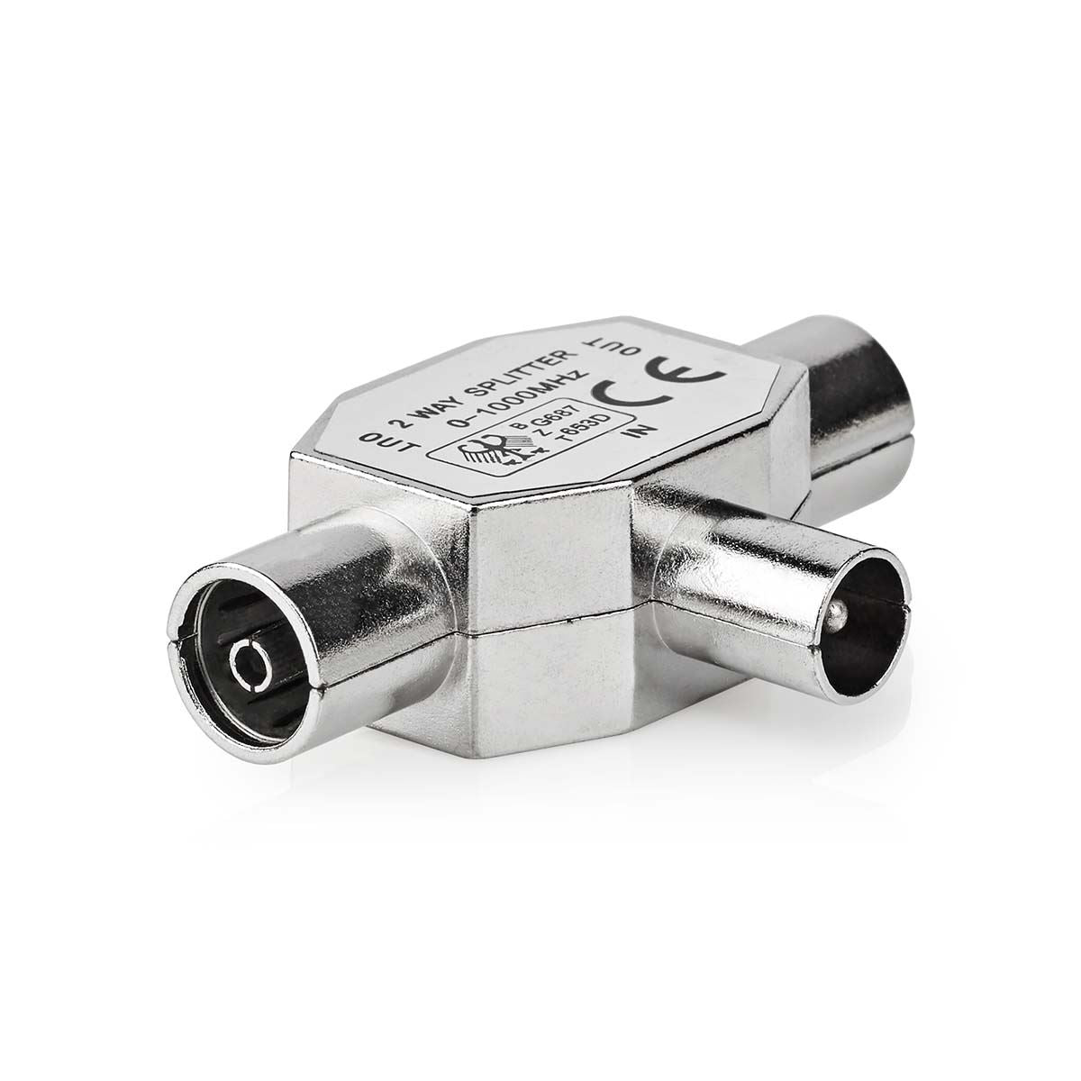 Nedis Satellite & Antenna Adapter | IEC (Coax) Male | 2x Coax Female | Nickel Plated | 75 Ohm | T-Splitter | Metal | Silver | 1 pcs | Envelope