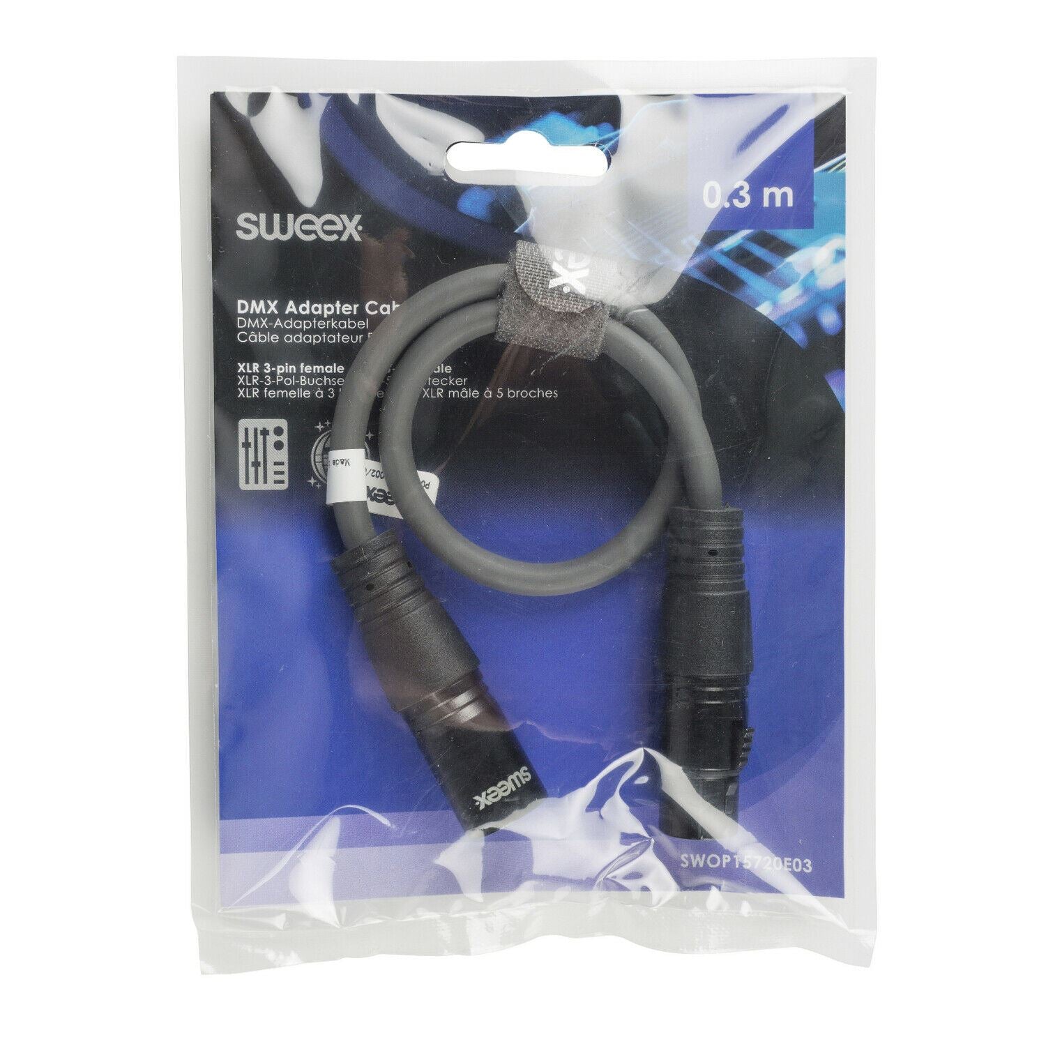 DMX Adapter Cable | XLR 3-Pin Female to XLR 5-Pin Male | 0.3 m | Grey
