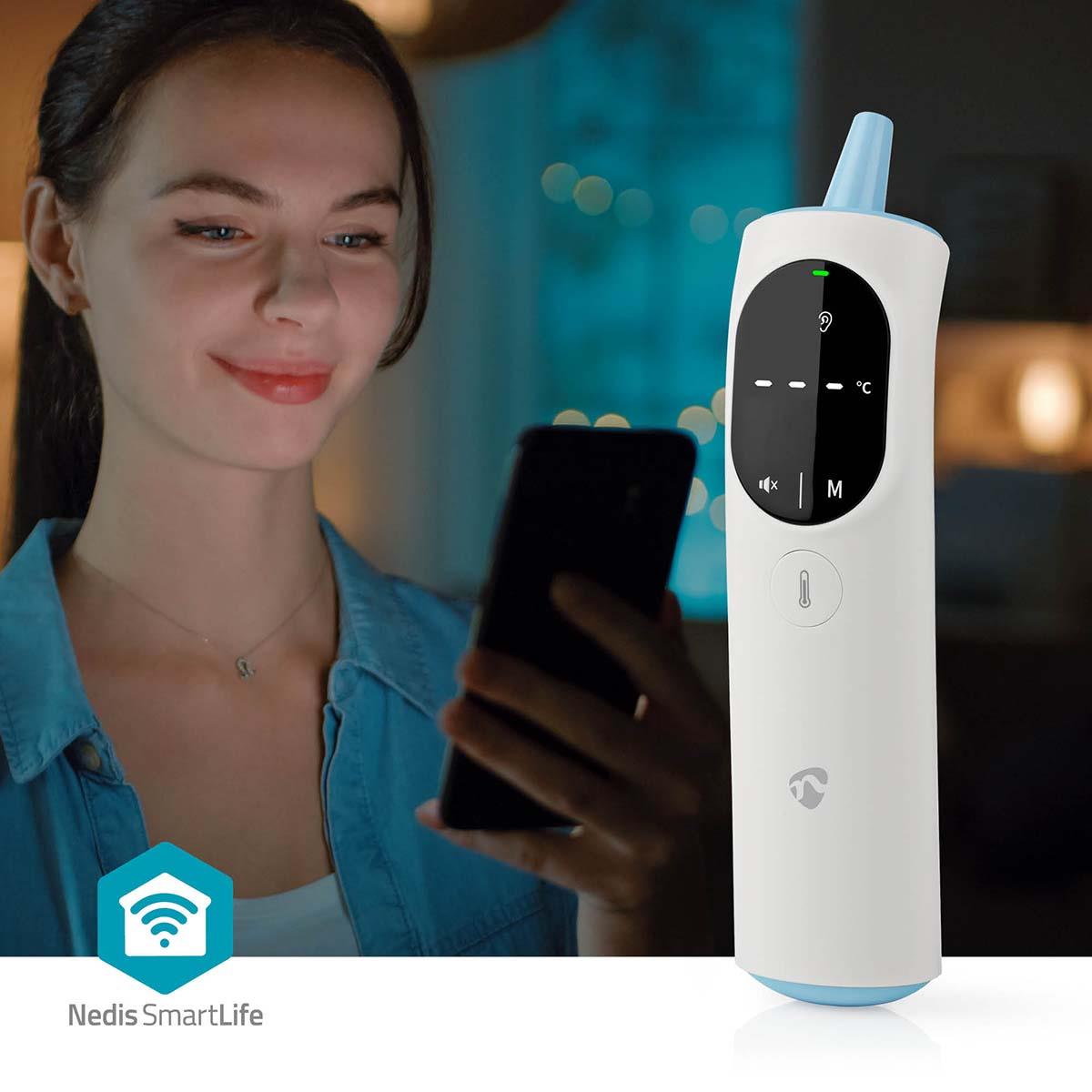 Nedis SmartLife Infrared No-Touch Thermometer for Adults, Kids & Babies, Smart App, LED | Ear / Forehead | White