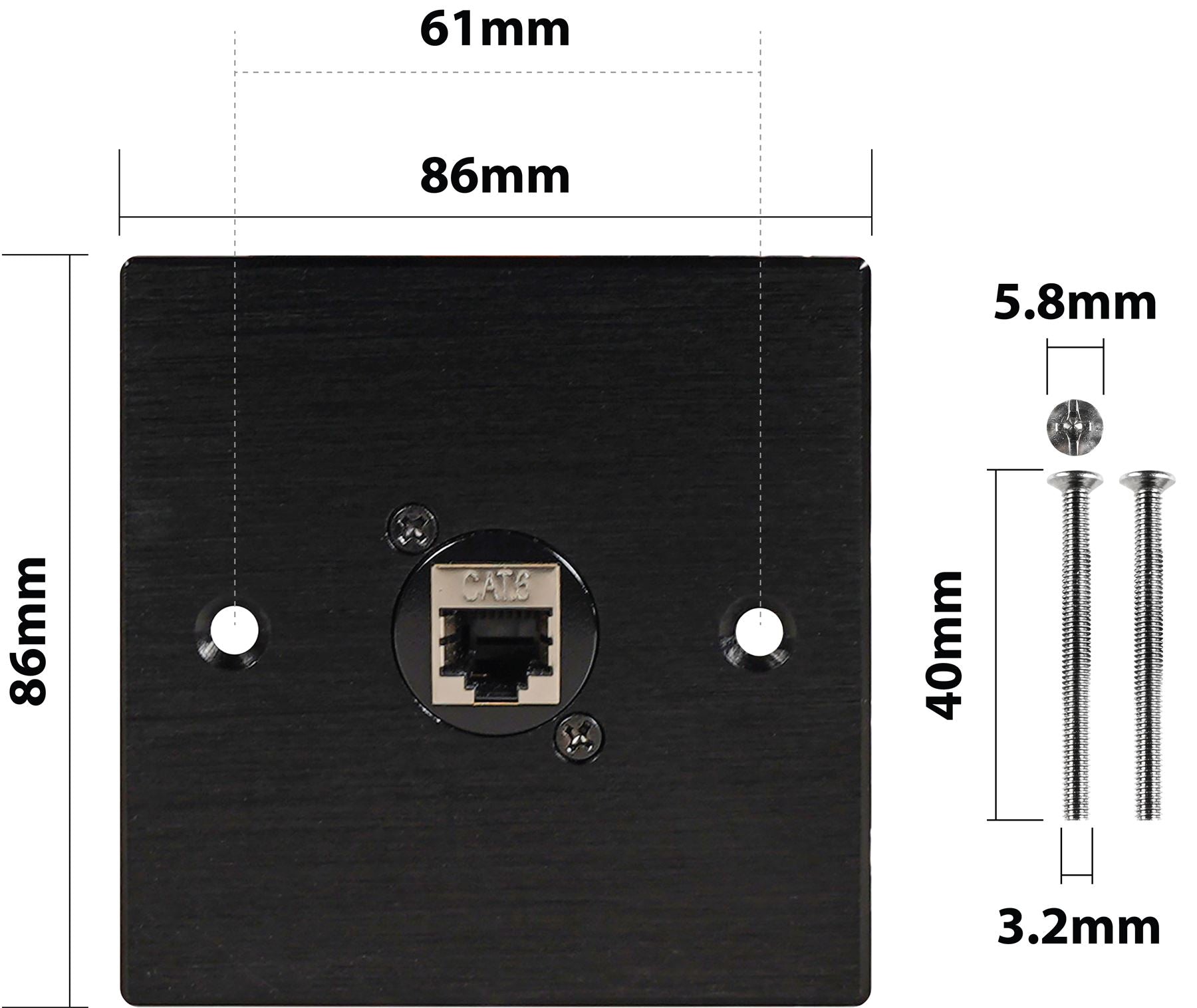 Black Wall Face Plate Electrical AV Slim Series 1 x Cat 6 Socket Wall Plate Metal