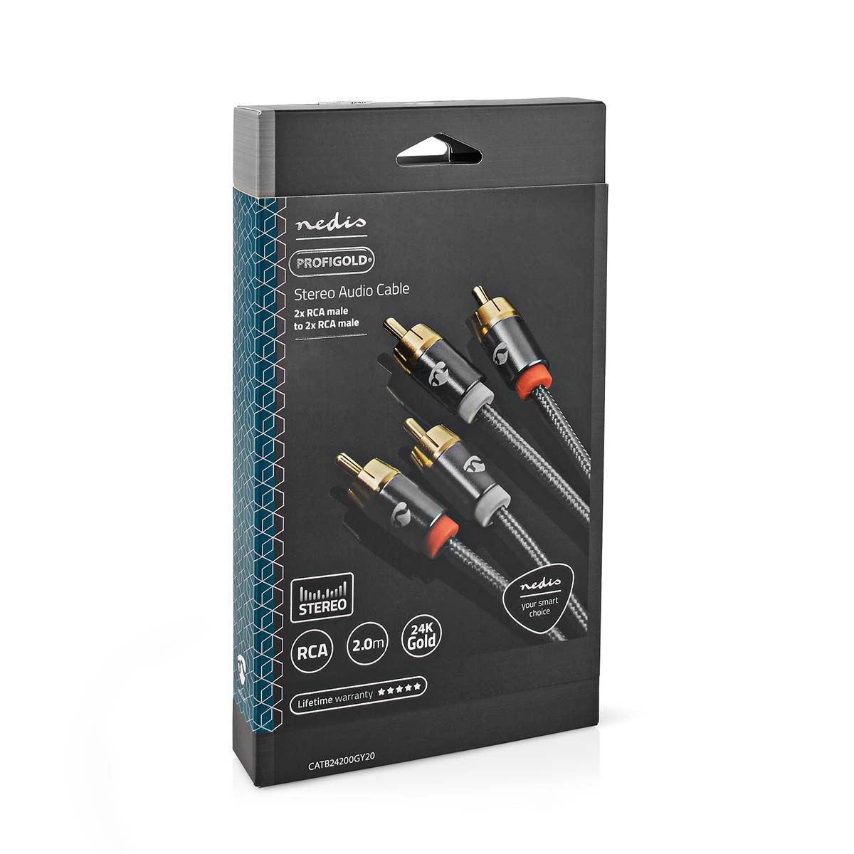 Nedis Stereo Audio Cable | 2x RCA Male | 2x RCA Male | Gold Plated | 2.00 m | Round | Grey / Gun Metal Grey | Cover Window Box