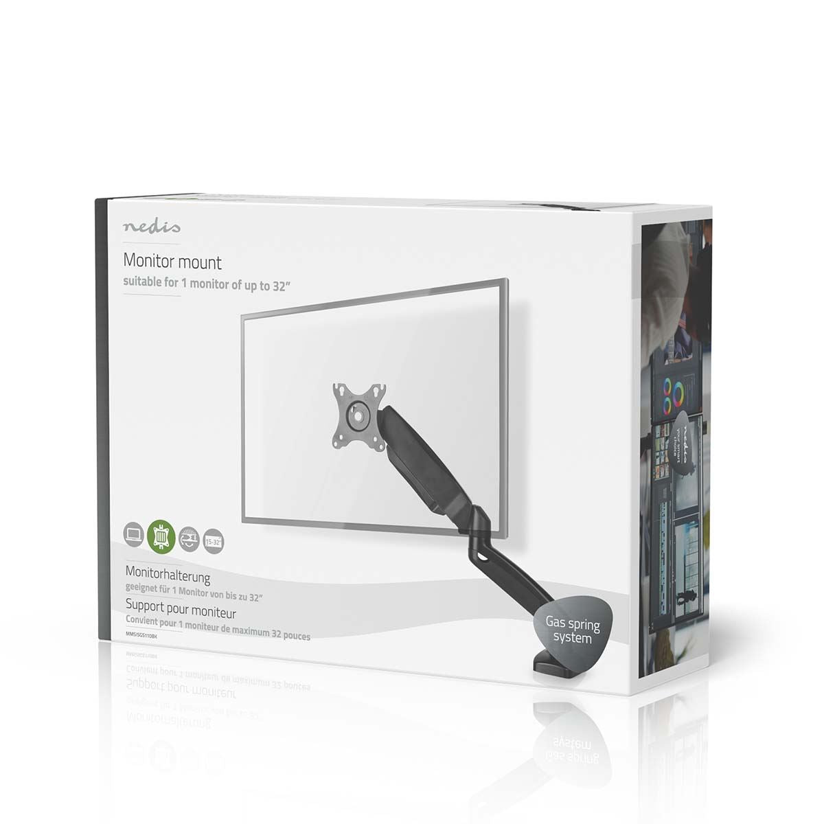 Nedis Desk Monitor Mount | Gas Spring | 1 Screen | 15 - 32 " | 75x75 / 100x100 | Full Motion