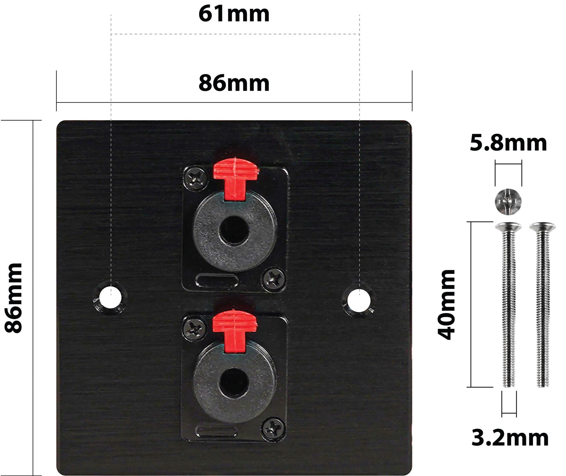 Black Wall Face Plate Electrical AV Slim Series 2 x 6.3mm Jack Socket Wall Plate Metal