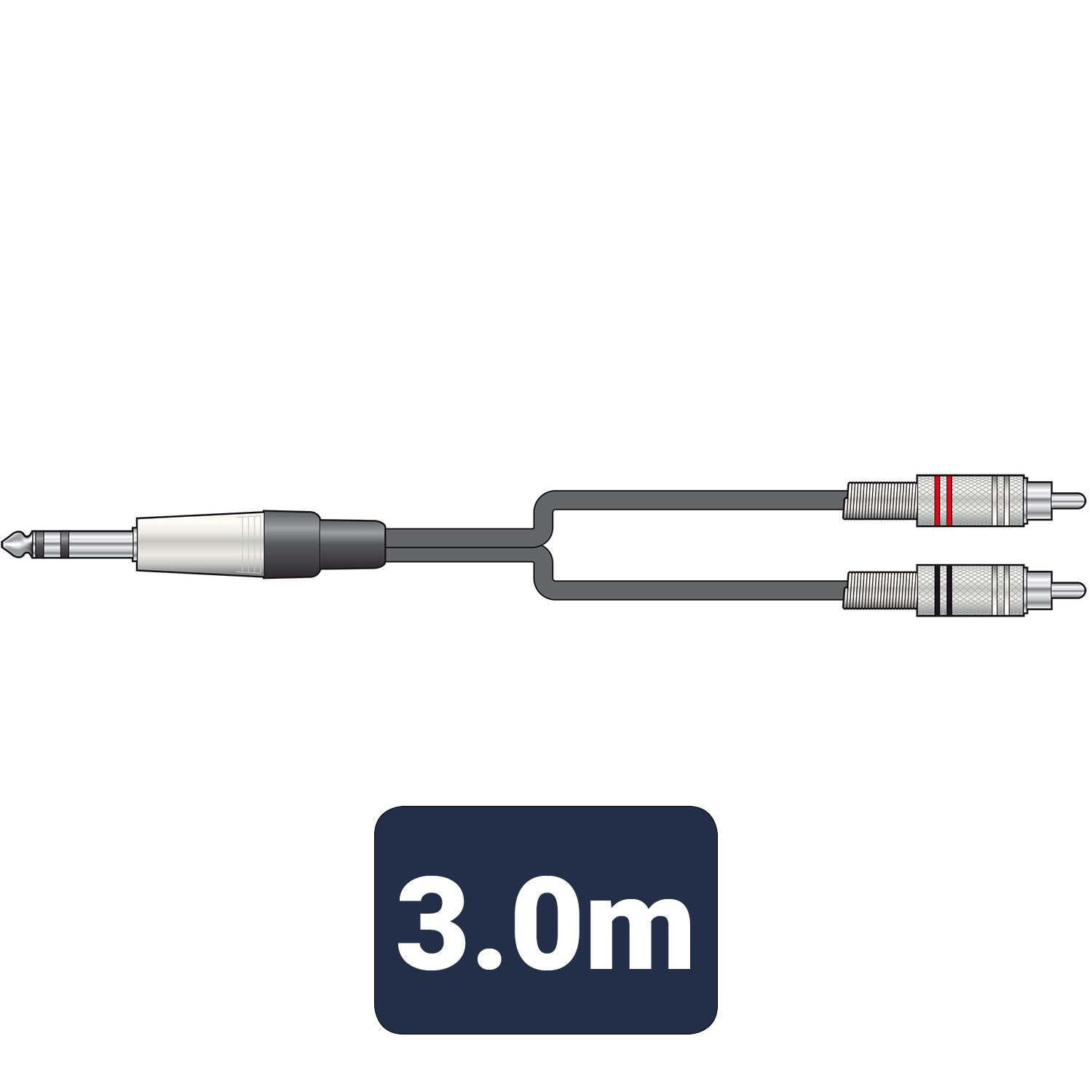 Citronic 3m Classic Audio Lead 6.3mm 1/4" TRS Jack - 2 RCA Phono Plugs