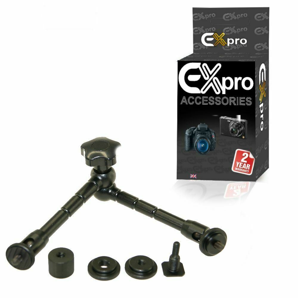 Ex-Pro 11" Magic Friction Articulating Arm with Hot Shoe Mount & Camera Mount for DSLR Camera with Ex-Pro Super Clamp - Black