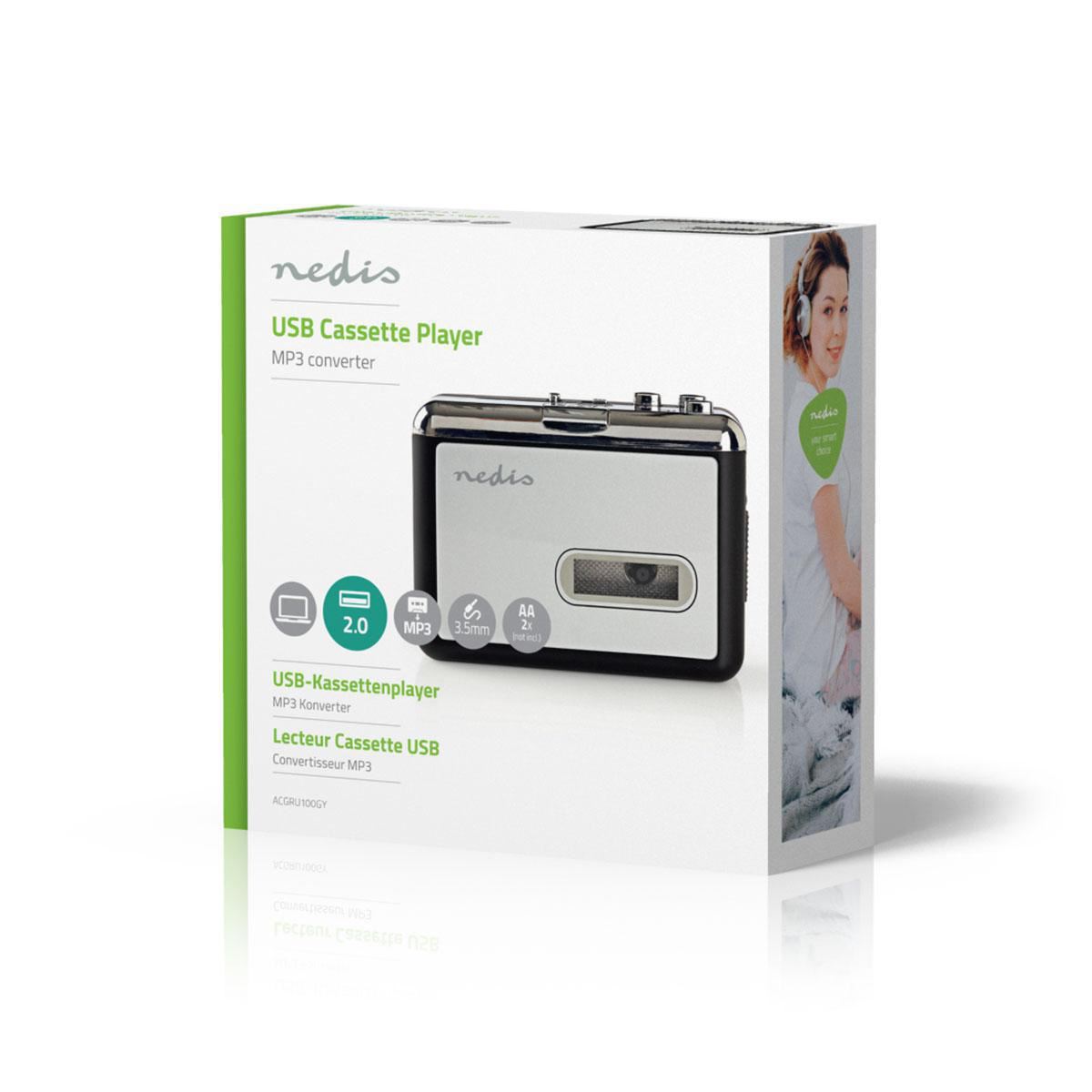 Nedis USB Audio Cassette to MP3 Converter Portable DC & Battery Powered with 3.5mm, Software & Cable