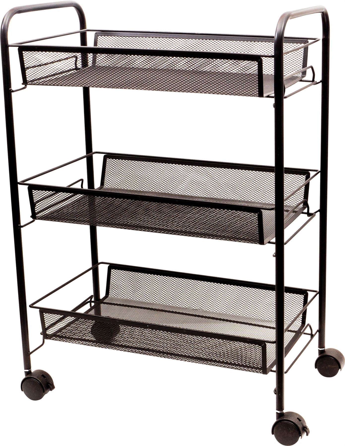 Kitchen Trolley Storage Cart Rolling Three Tiers Storage Rack Trolley on Castors - Black