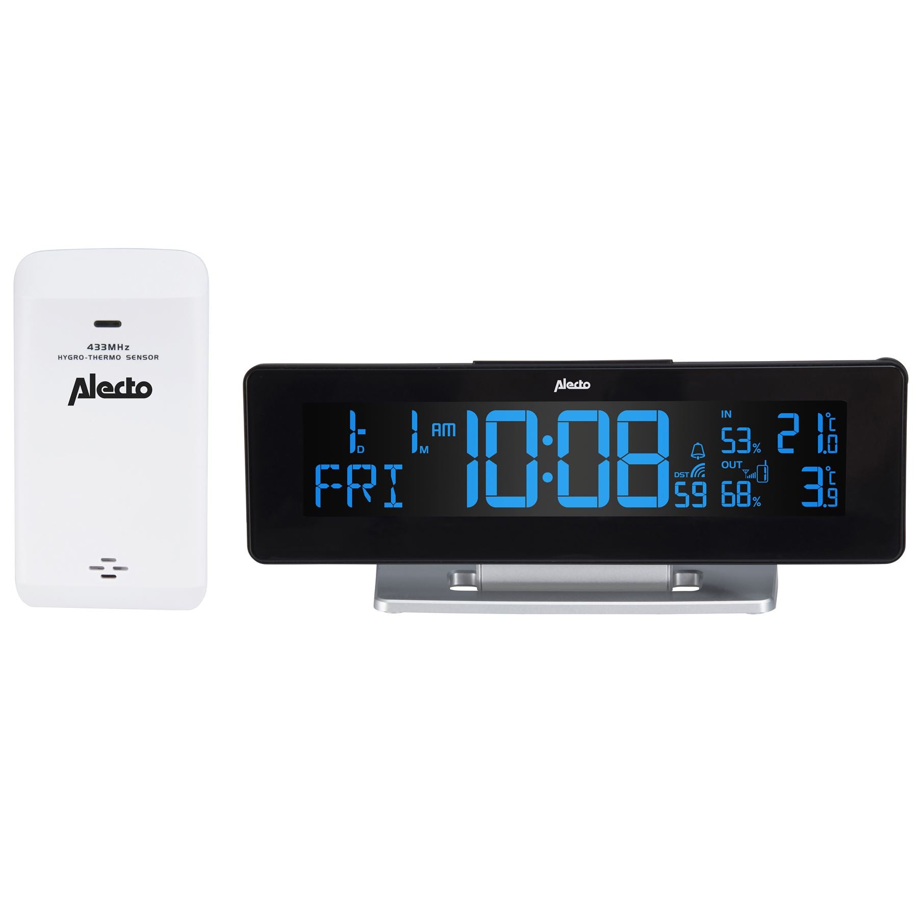 Alecto WS-2500 Large LCD Digital Alarm Clock with Weather Station, Termperature, Humidity with Outdoor Sensor