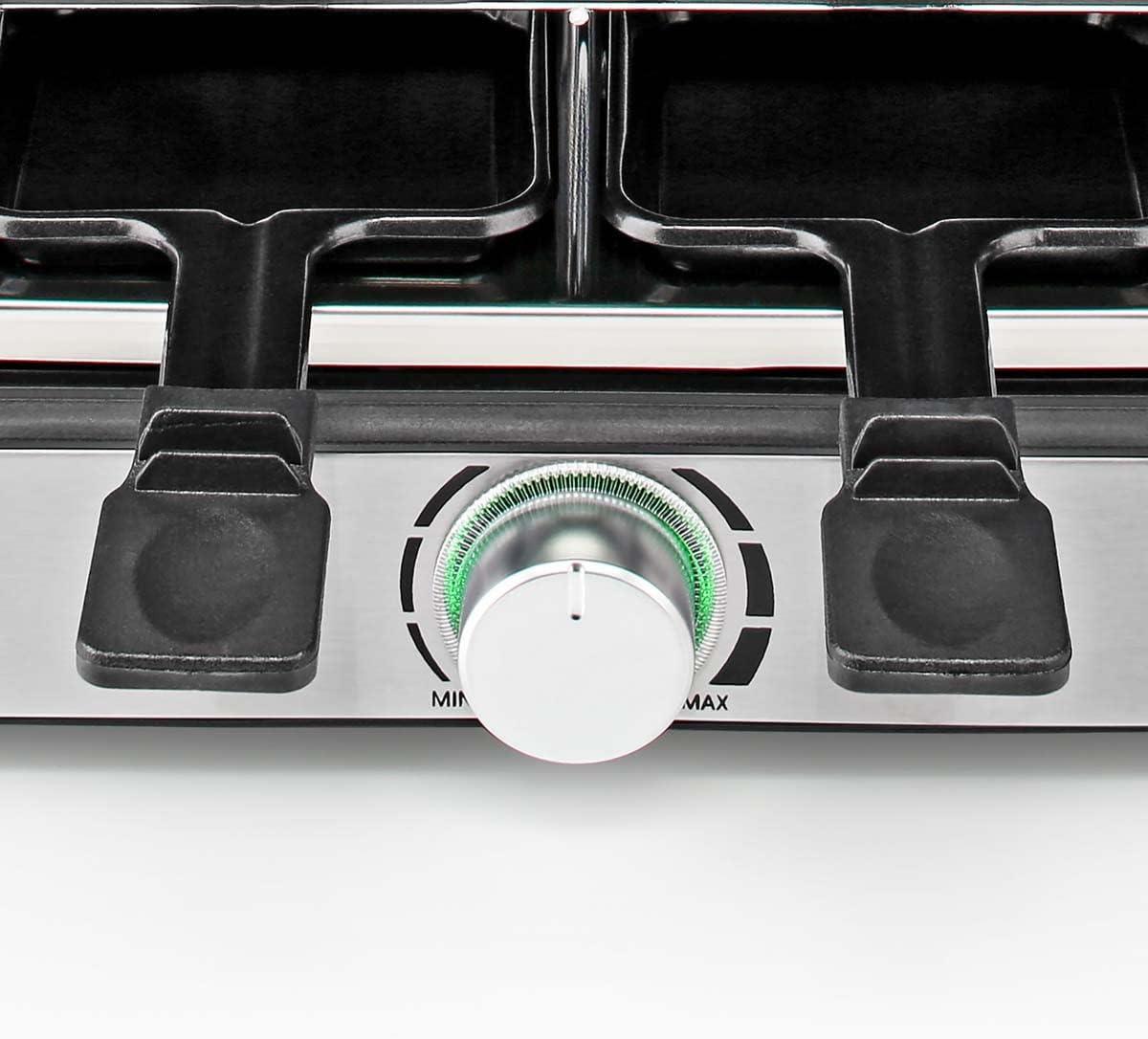 MELISSA Electric Raclette Gourmet Stone Grill, 8 Person Indoor Non-Stick Tabletop Cooker, Removable Hot Plate, Adjustable Thermostat, with 8 x Mini Cheese Pans & Spatulas, 1400W