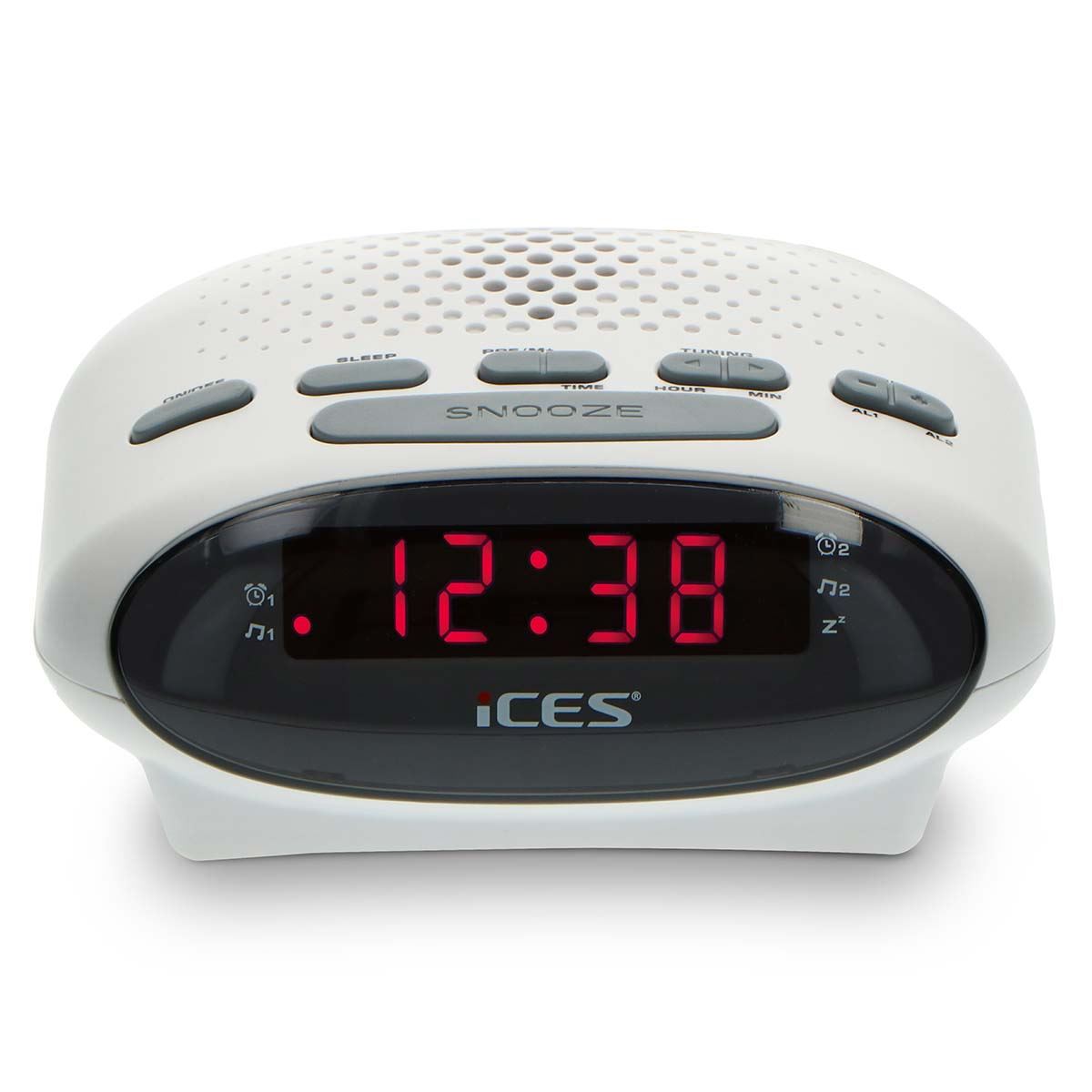 ICES Digital Desk Alarm Clock Radio LED | FM | Buzzer, Dual Alarm & Snooze function - White