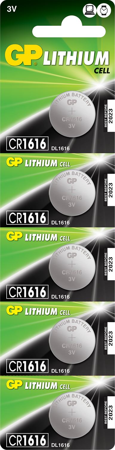 Gp CR1616 Battery 3V 55mAh 1.6x16.0mmØ 5 Pack