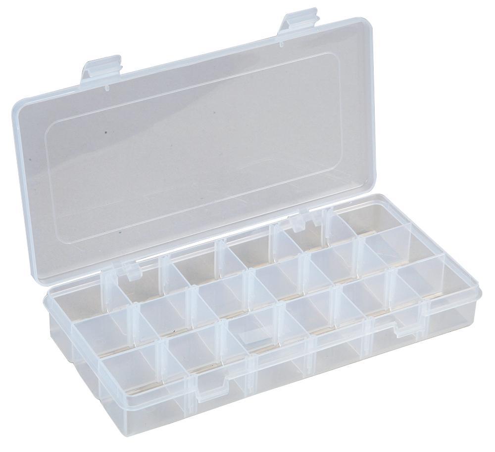 3 -18 Compartment Transparent Organiser Storage Box with Removable Sections - 35mm x 230mm x 125mm, Crafting, DIY etc.