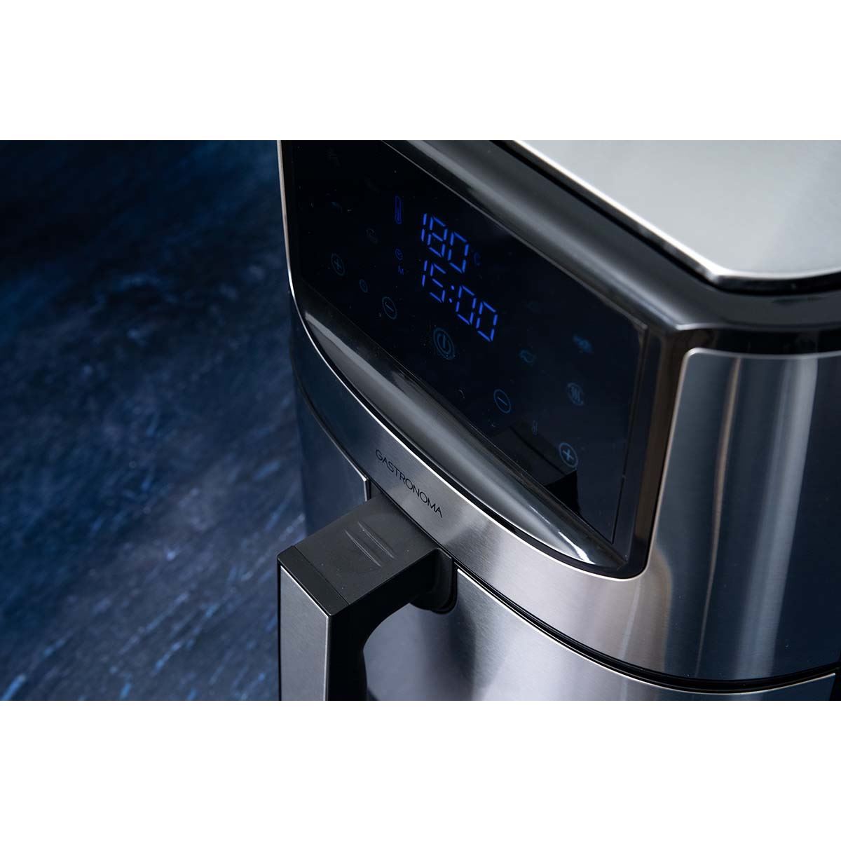 Gastronoma Digital Hot Air Fryer Large XXL 8L with 60 Min Timer, 8 Presets, Includes Cake Barrel, Pizza Pan, Grill Rack - Stainless Steel