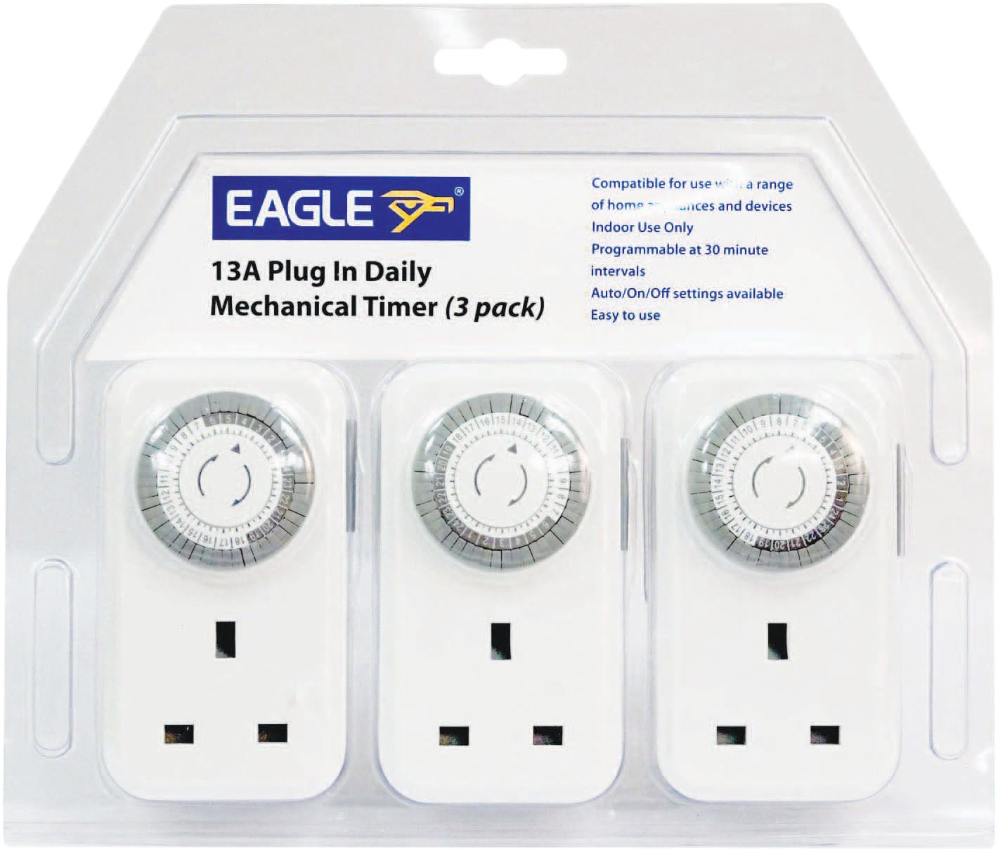 3 x Pack 13A Plug In Mains Daily Mechanical Timers