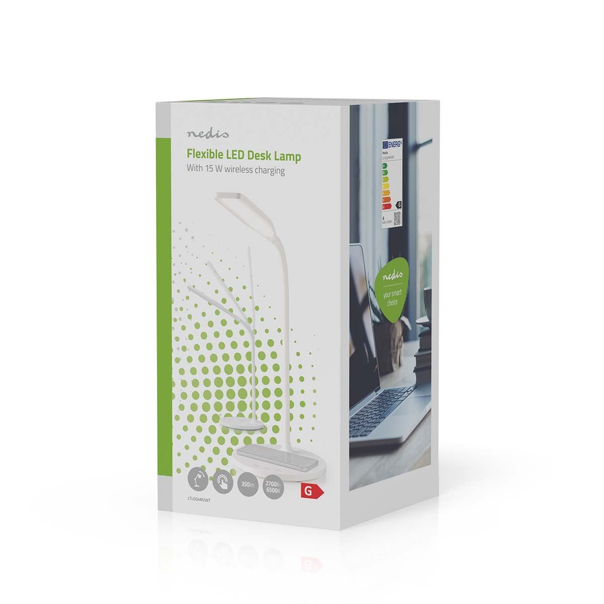 Nedis Sleek LED Dimmable Desktop Reading Light Lamp Qi 15w Wireless Fast Charger - White