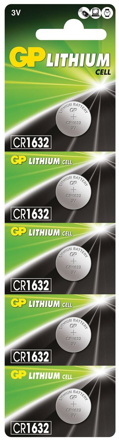 Gp CR1632 Battery 3V 140mAh 3.0x16.0mmØ 5 Pack