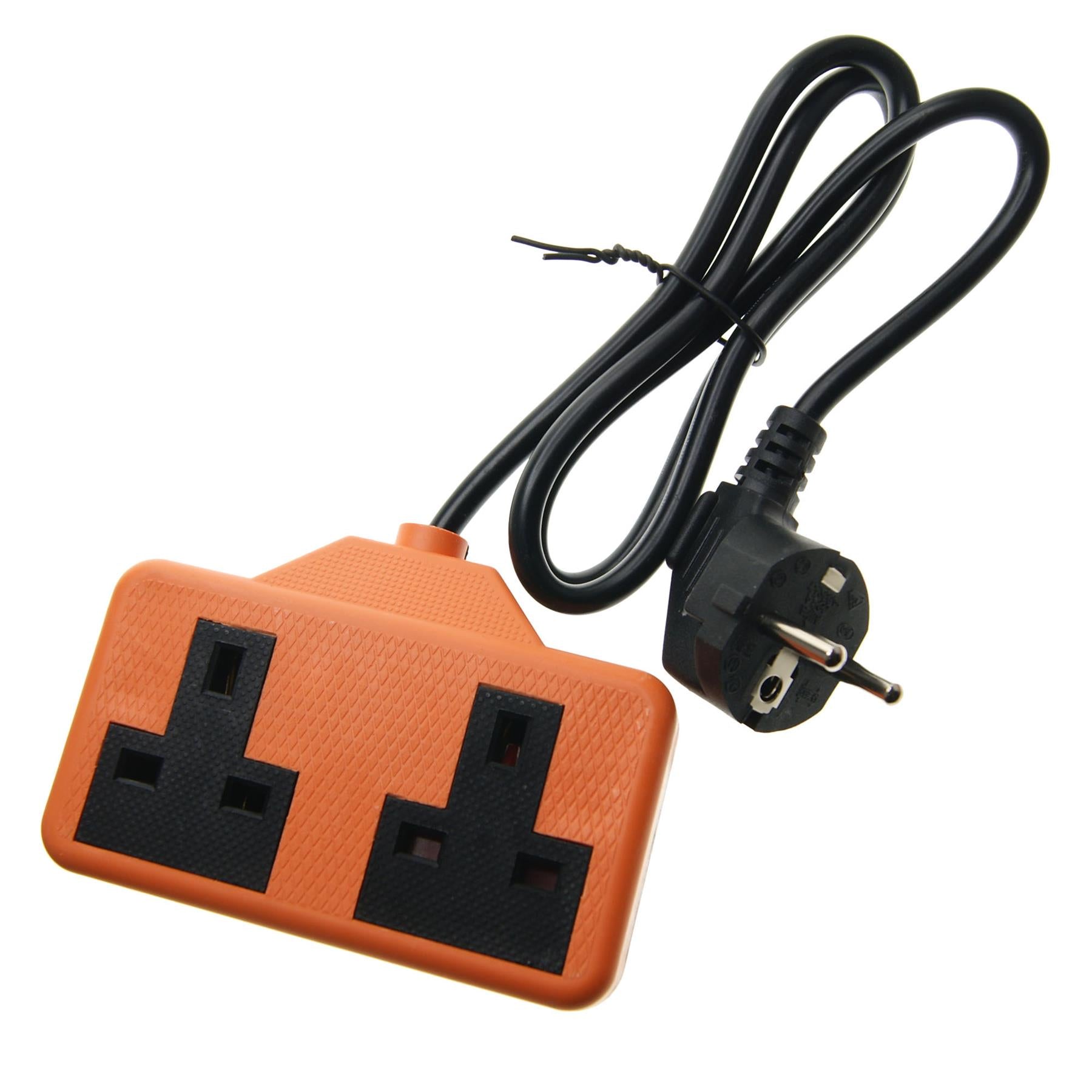 Euro EU French 0.8m Schuko Plug to 2 Gang Orange 13A UK Socket Hybrid Generator Adapter Fly Lead for Caravan Motor Home