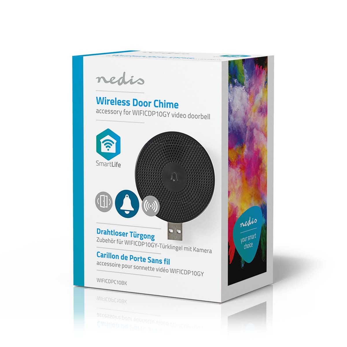 Nedis SmartLife Chime | RF, frequency 433 Mhz | Accessory for: WIFICDP10GY / WIFICDP30WT / WIFICDP40CWT | USB Powered | 4 Sounds | 5 V DC | Adjustable volume | Black
