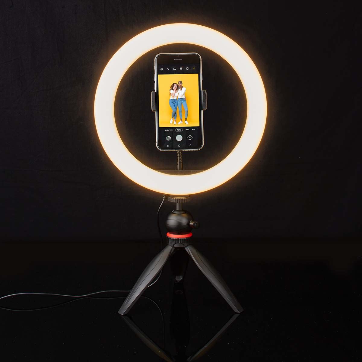 Nedis Ring Light, 10" LED Ring Lamp with 120 LEDs on Tripod Stand, USB Powered, with Flexible Phone Holder, 10 Light Modes