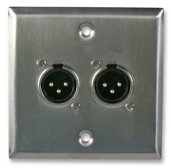 AV Wall Plate with 2 x 3 Pin Male XLR Socket - Brushed Stainless Steel