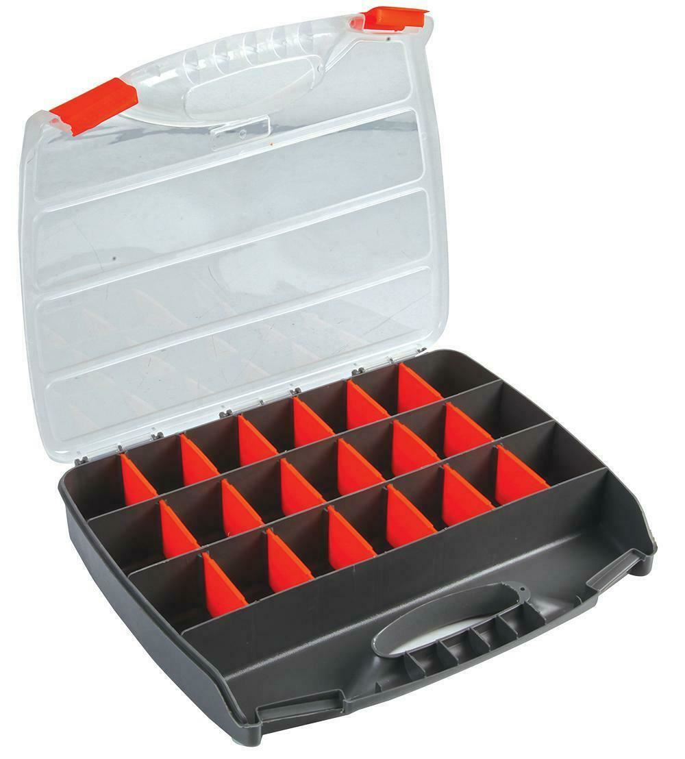 21 Compartment Organiser Storage Case Box with Customisable Trays 50mm x 320mm x 260mm, Craft, Screws, Nails, Nut Bolt