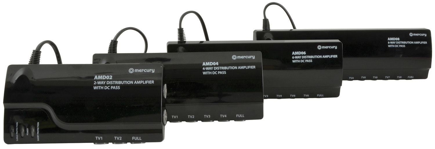 Mercury 2 Way 4G Ready VHF UHF TV Aerial Distribution Powered Amplifier Booster & DC By-Pass
