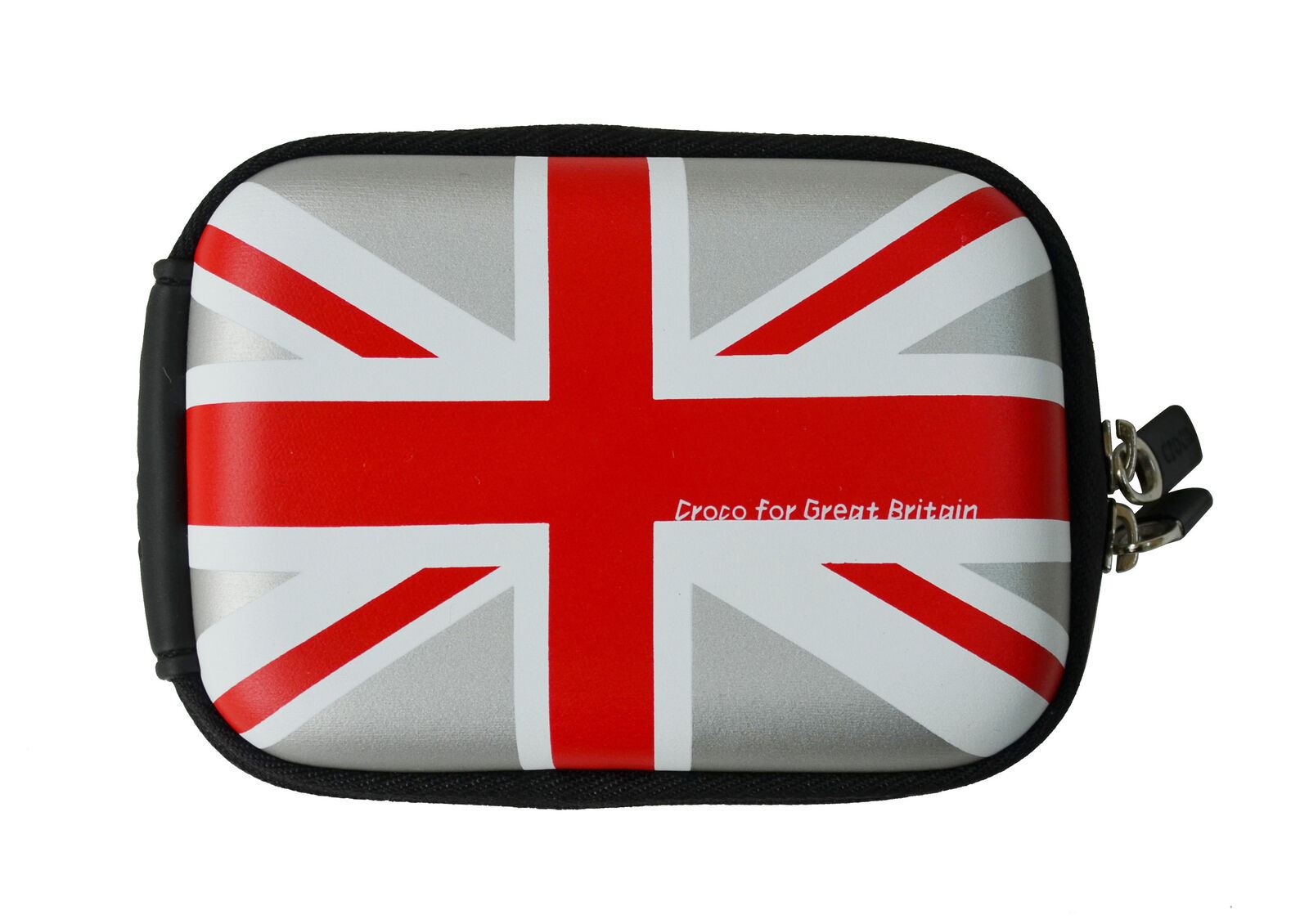 Croco Union Jack Flag Tough Case Shock/Water Proof for a Digital Cameras [Medium] - Silver
