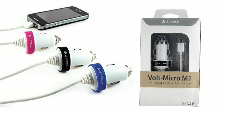 CLiPtec Black Micro B USB In-Car Cig AUX Charger with Coiled cable