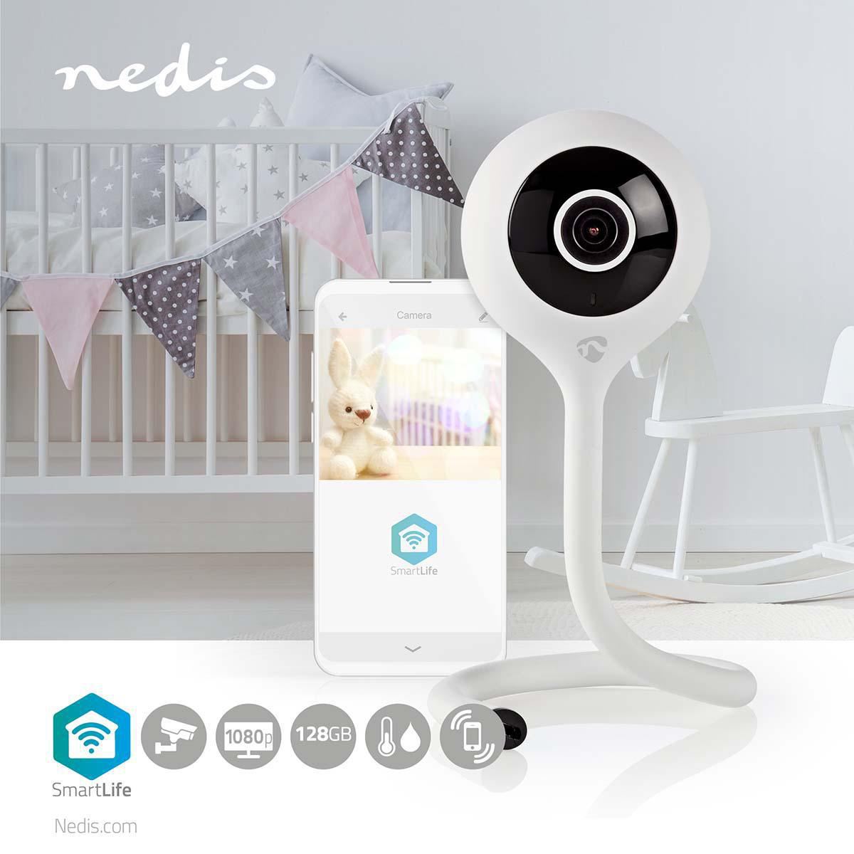 Nedis SmartLife Indoor Camera | Wi-Fi | Full HD 1080p | Cloud Storage (optional) / microSD (not included) | With motion sensor | Night vision | White