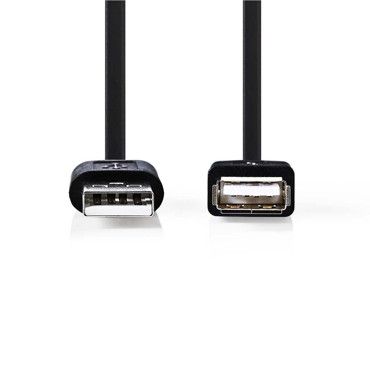 Nedis USB Cable | USB 2.0 | USB-A Male | USB-A Female | 5.5 W | 480 Mbps | Nickel Plated | 2.00 m | Round | PVC | Black
