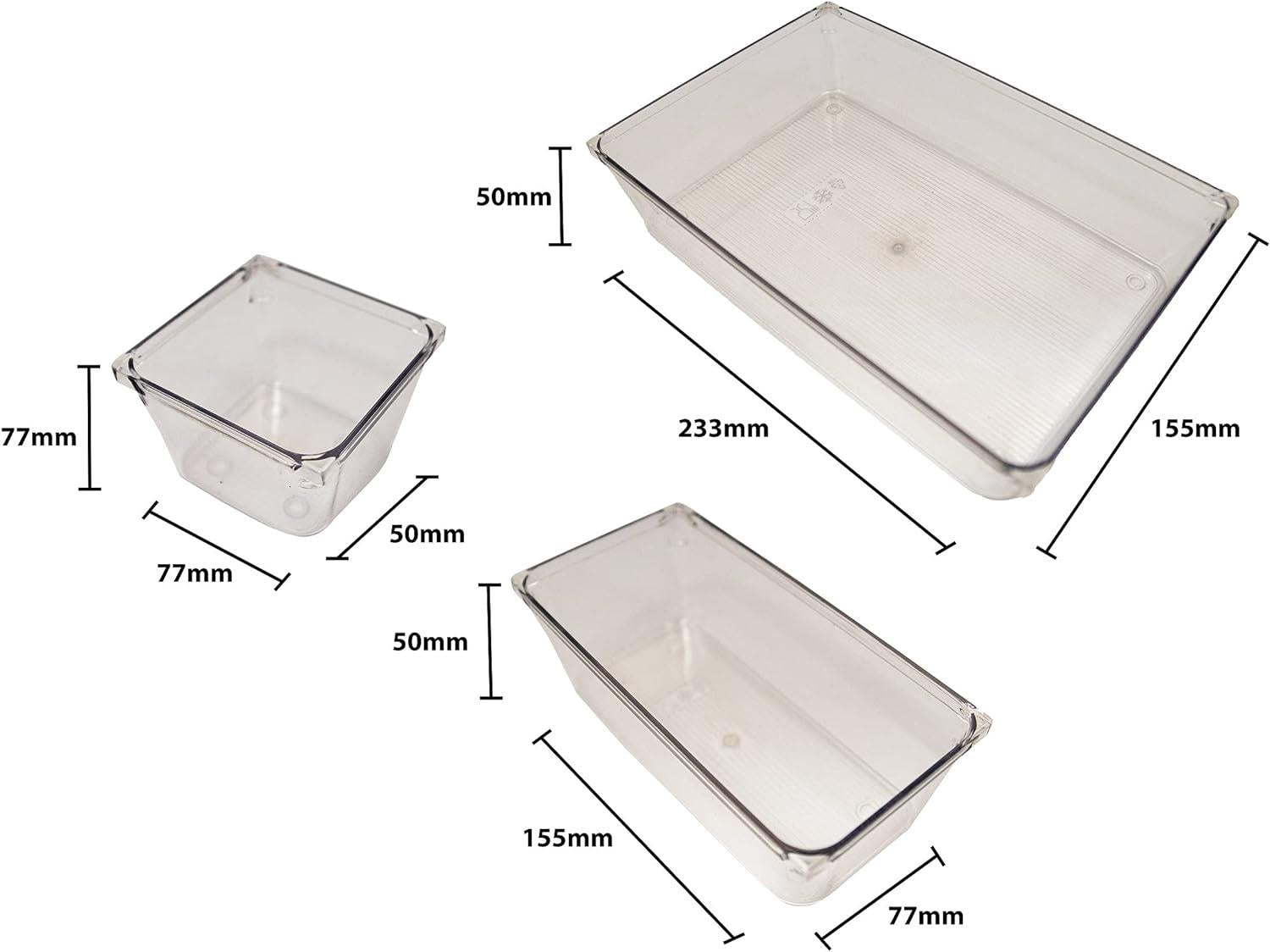 6 Pcs Draw Organiser Box Desk Drawer Fridge Trays Makeup Storage Plastic Divider