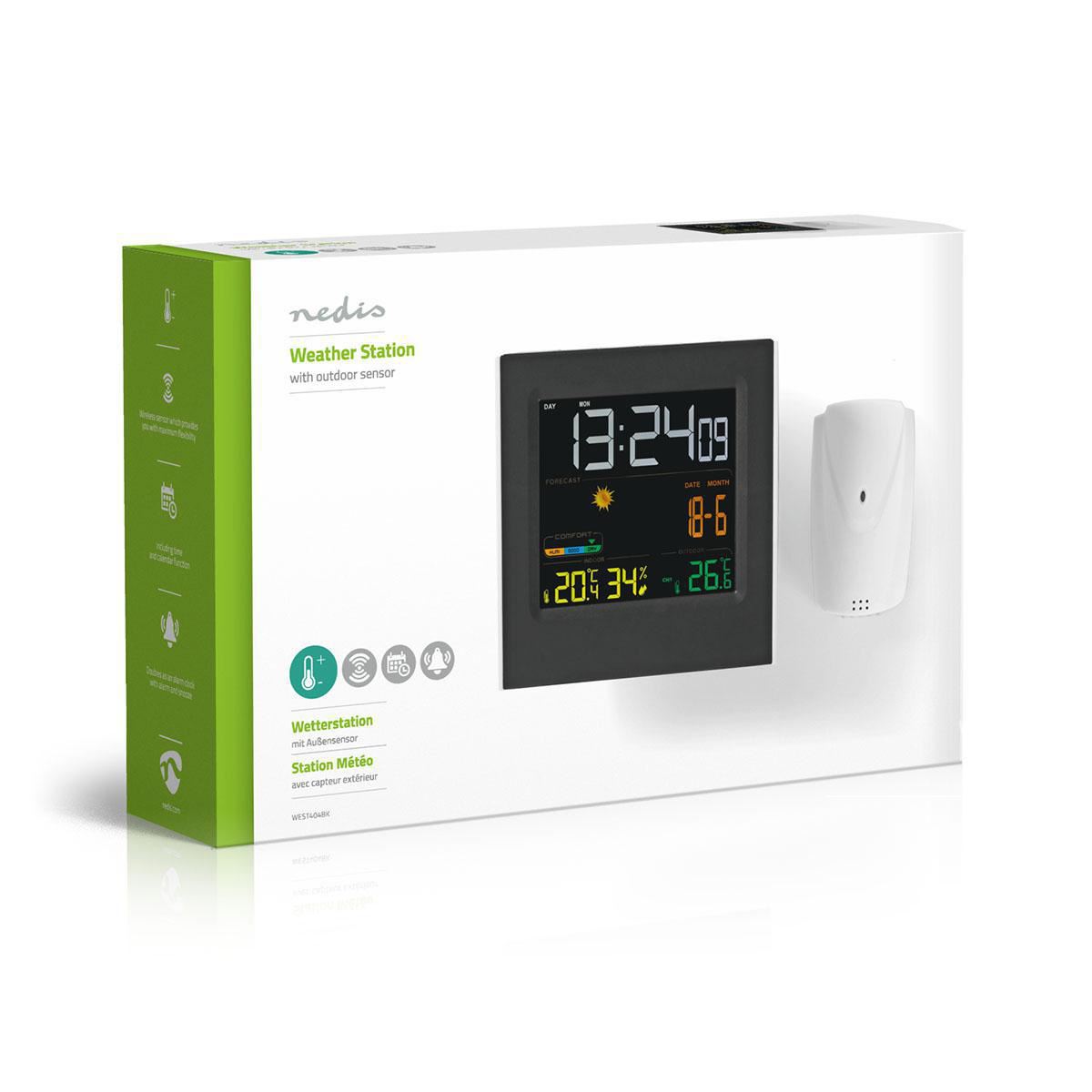 Nedis Weather Station | Indoor & Outdoor | Including wireless weather sensor | Weather forecast | Time display | LED Display | Alarm clock function