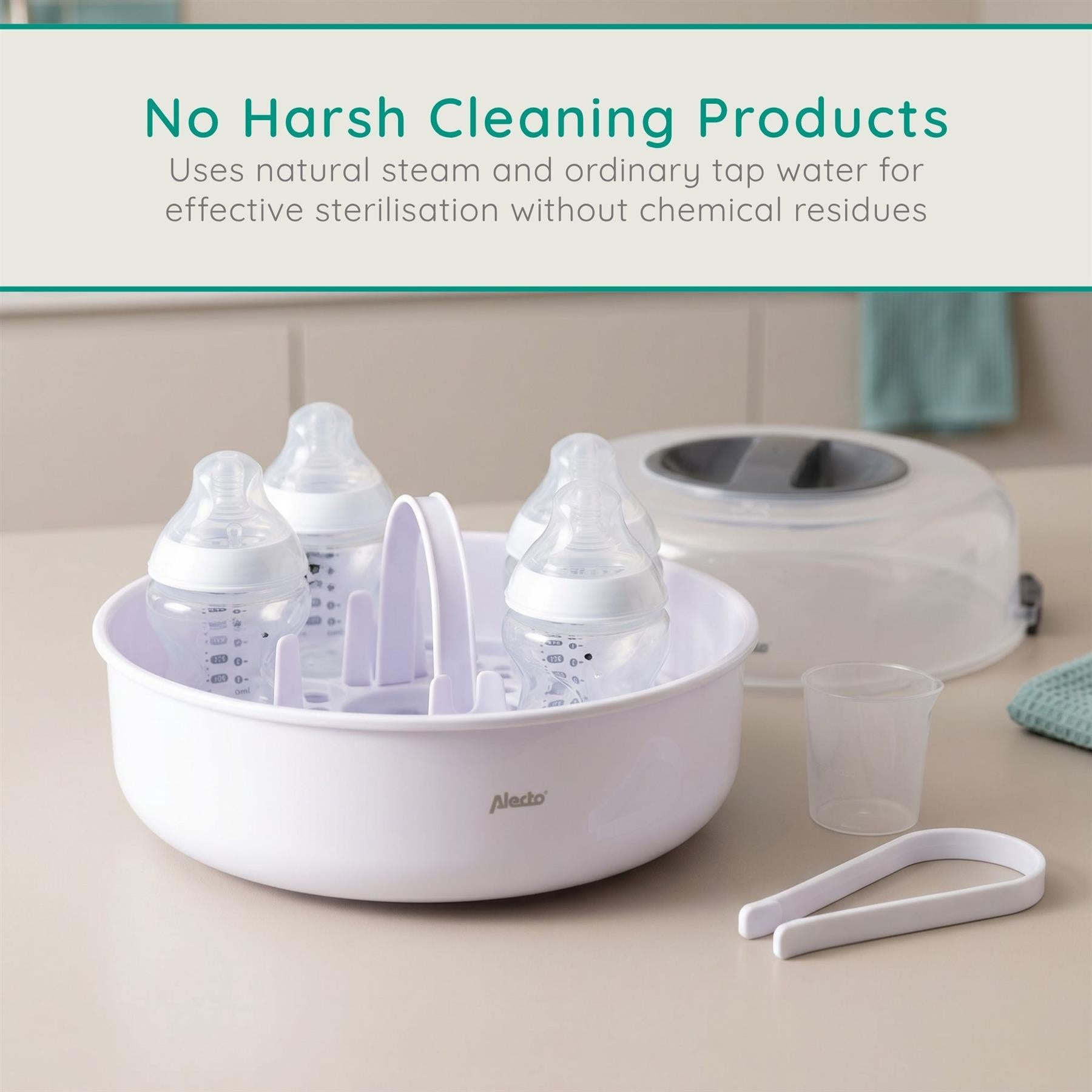 Alecto Microwave Steam Steriliser for Baby Bottles, Soothers, Breast Pumps and Feeding Accessories, Kills Viruses and 99.9% of Harmful Bacteria, 4-Minute Sterilisation Cycle