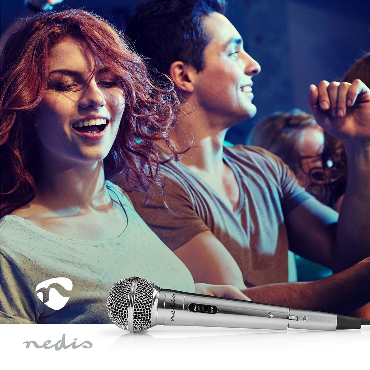 Nedis Uni-Directional Wired 6.5mmm Dynamic Microphone, On/Off, sensitivity 72dB +/- 3dB, 80Hz-13kHz, Wired 5m - Metal Silver