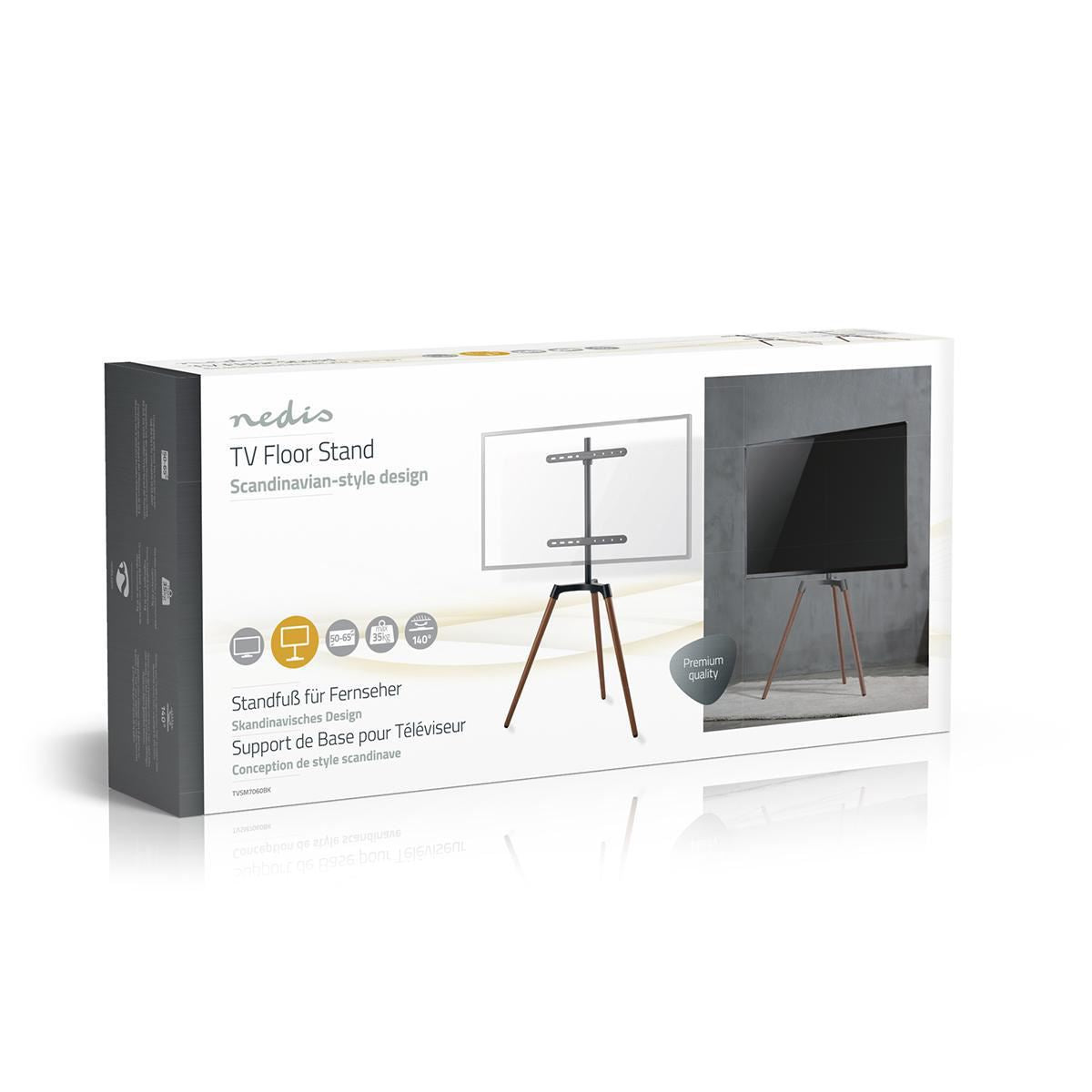 Nedis TV Floor Stand | 50 - 65 " | Maximum supported screen weight: 35 kg | Scandinavian Design | Rotatable | Anti-tip strap | Snap-lock | Aluminium / Steel | Black