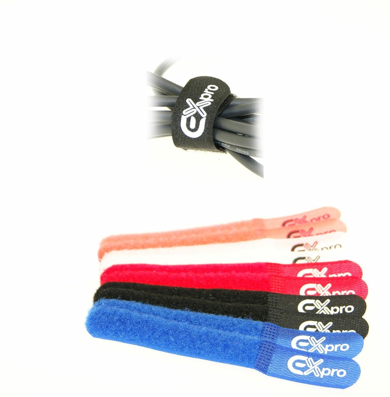 Ex-Pro Reusable Velcro Hook & Loop Self-Gripping Cable Ties 150mm x 20mm - 10 Pack Coloured [Bulk Pack]