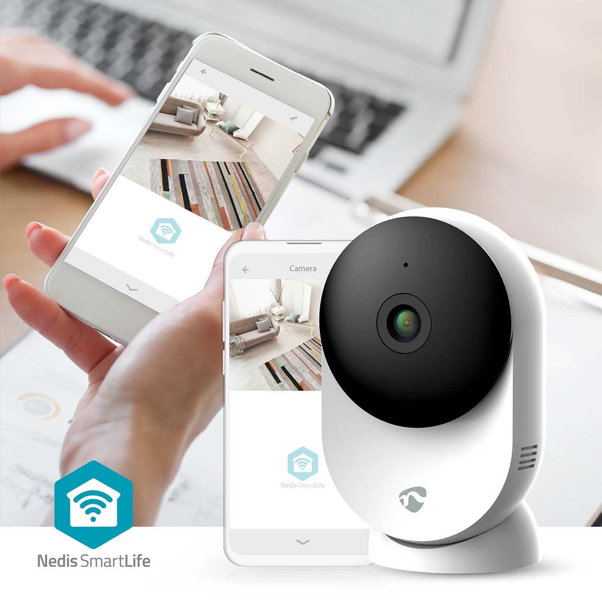 Nedis SmartLife Indoor Camera, Wi-Fi, 3MP Full HD 1296p, Baby & Pet Monitor with Motion & Sound Detection, Night Vision, 110 Degree View, 2-Way Audio, Compatible with Alexa & Google Assistant - White